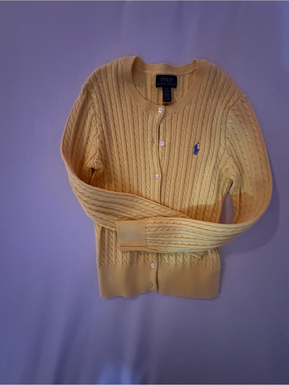 Polo by Ralph Lauren Yellow Cable Knit Cardigan with Blue Pony Logo